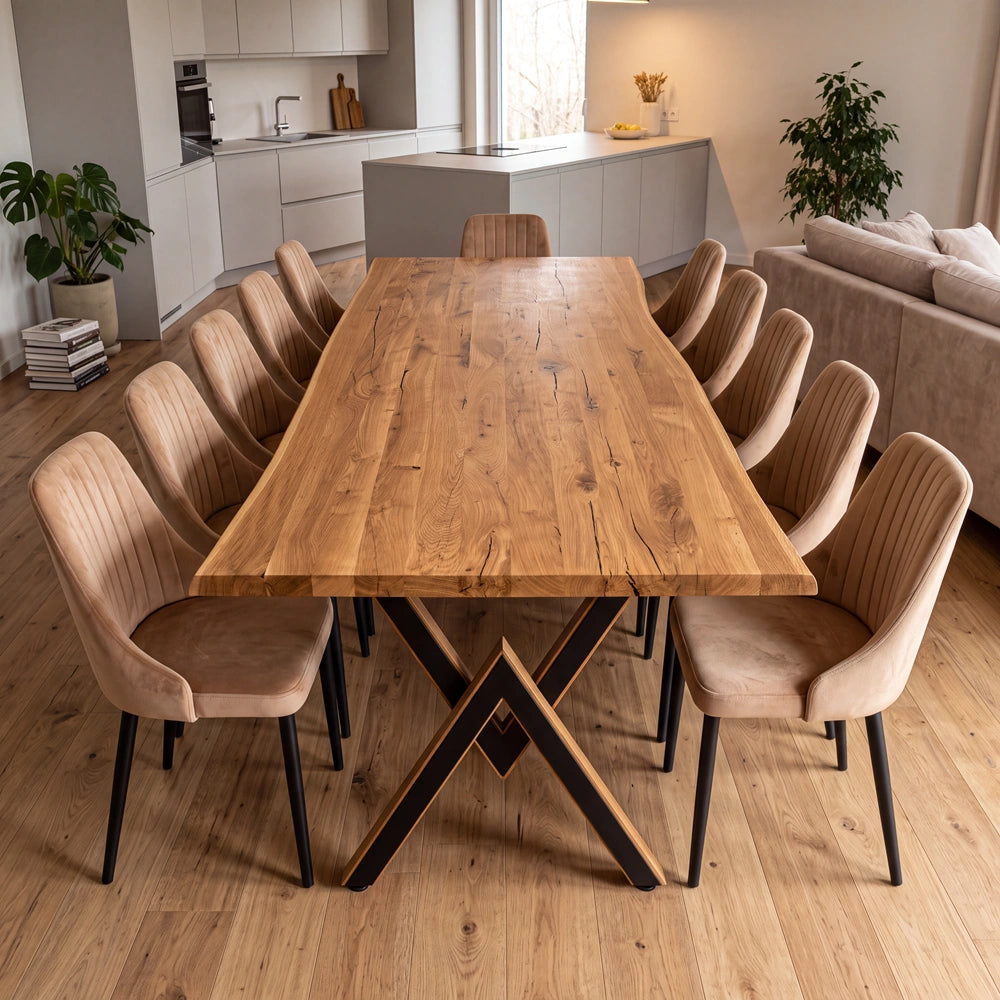 Eichenholztisch im rustikalen Stil – für 10 Personen – 240 x 100 x 4 cm