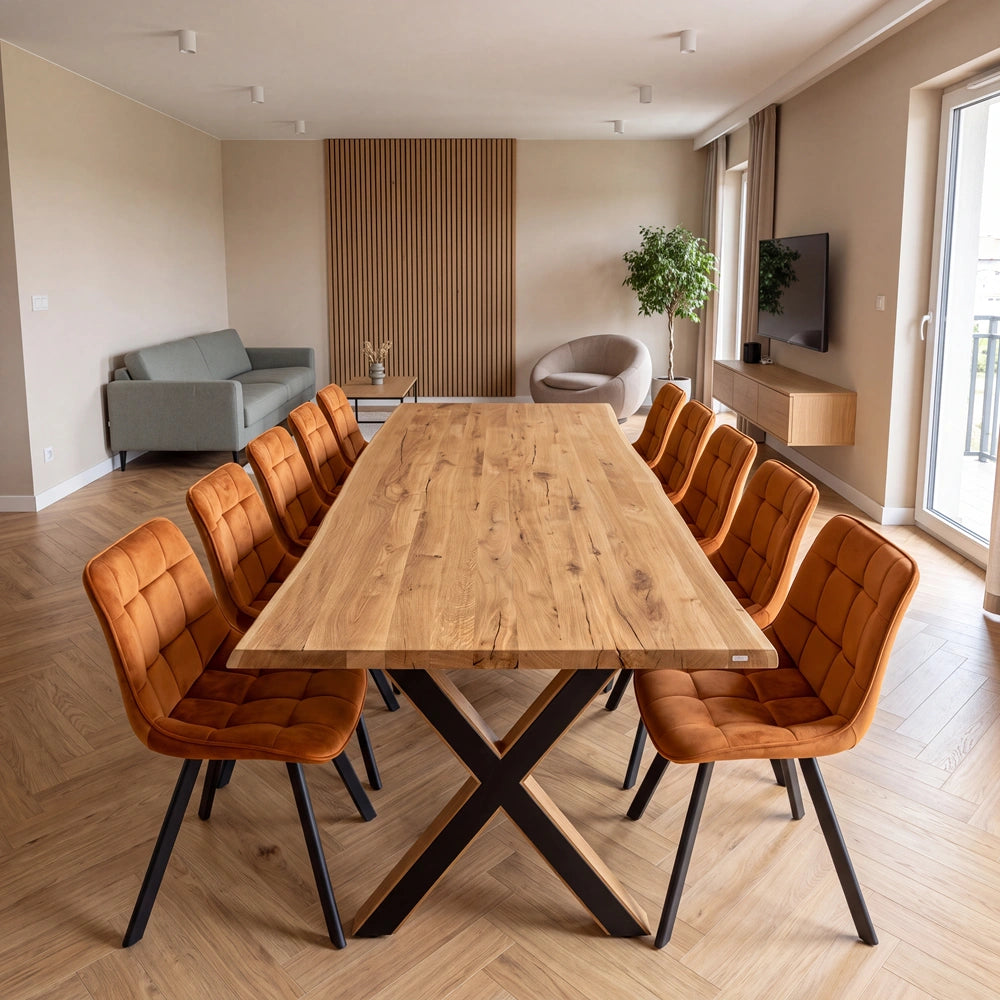 Eichenholztisch im rustikalen Stil – für 10 Personen – 240 x 100 x 4 cm