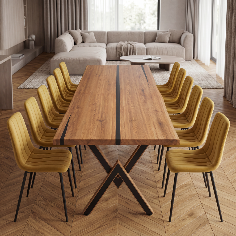 Eichenholztisch mit Harz – rustikales Modell für 12 Personen – 260x100x4 cm