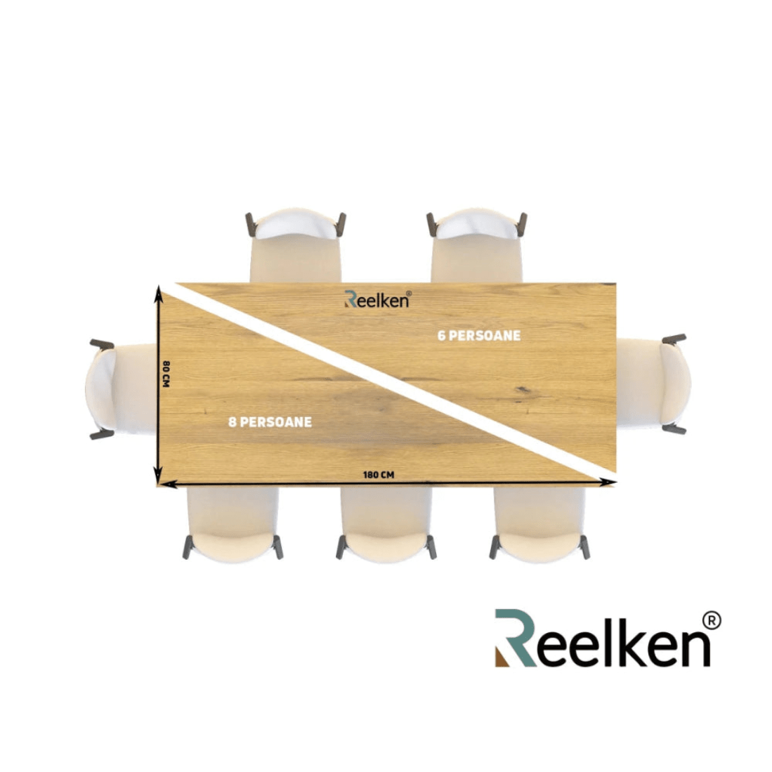 Eichenholztisch im klassischen Stil – für 6 Personen - 180x85x2,6cm