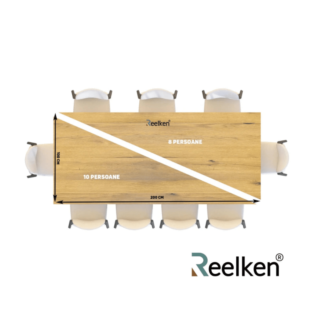 Klassischer Eichentisch für 8 Personen - 200x100x2,6cm