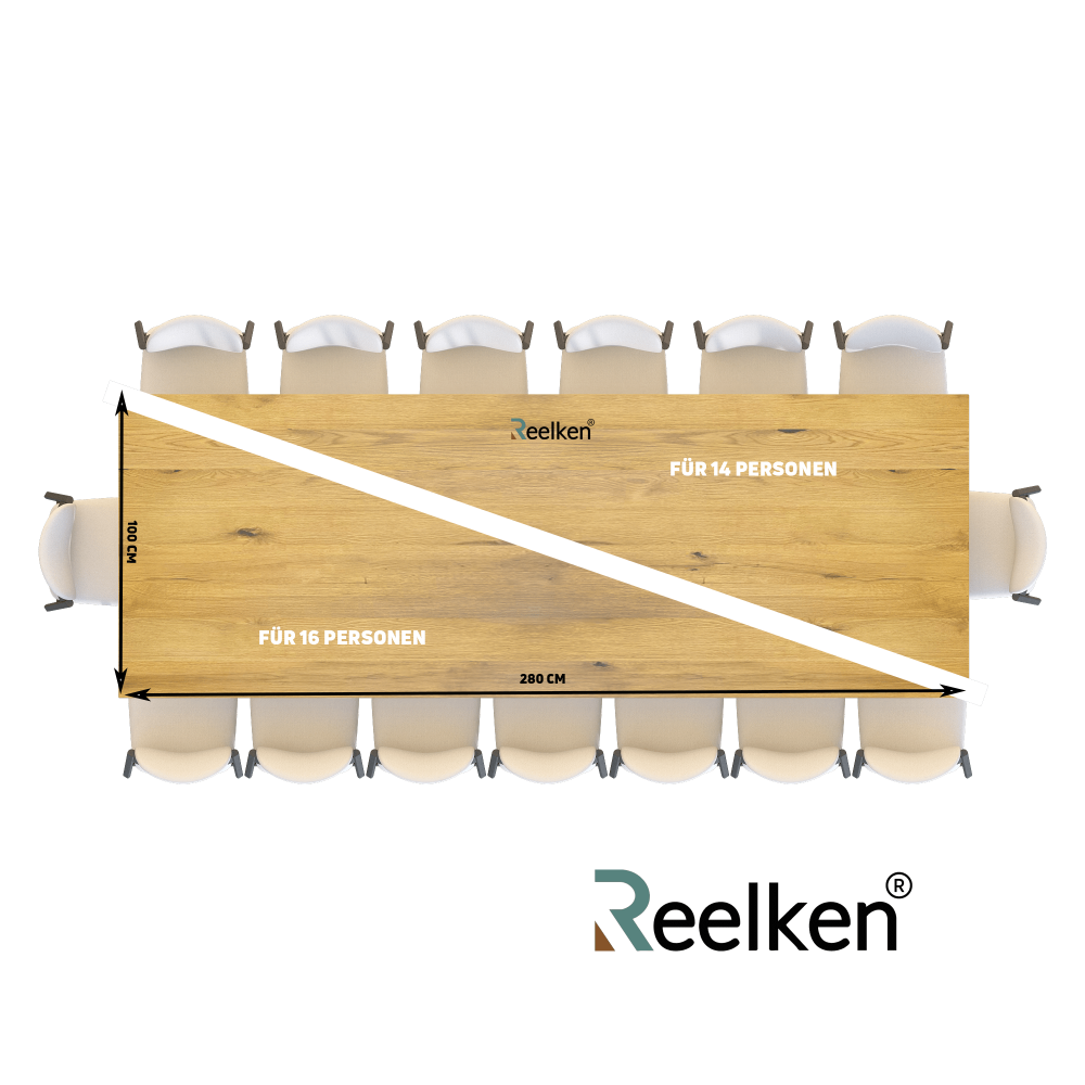 Eichentisch mit Harz – rustikales Modell für 14 Personen - 280x100x4cm