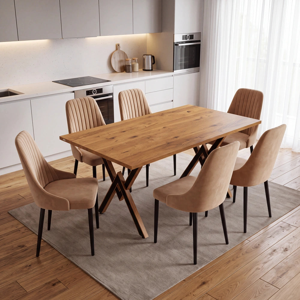 Eichenholztisch im klassischen Stil – für 6 Personen – 180x85x2,6 cm