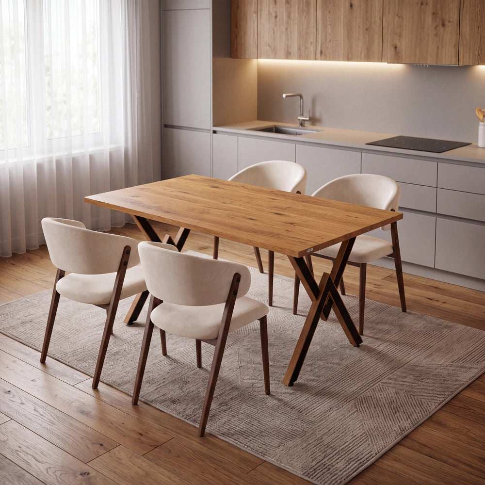 Eichenholztisch im klassischen Stil – für 4 Personen – 140x80x2,6 cm