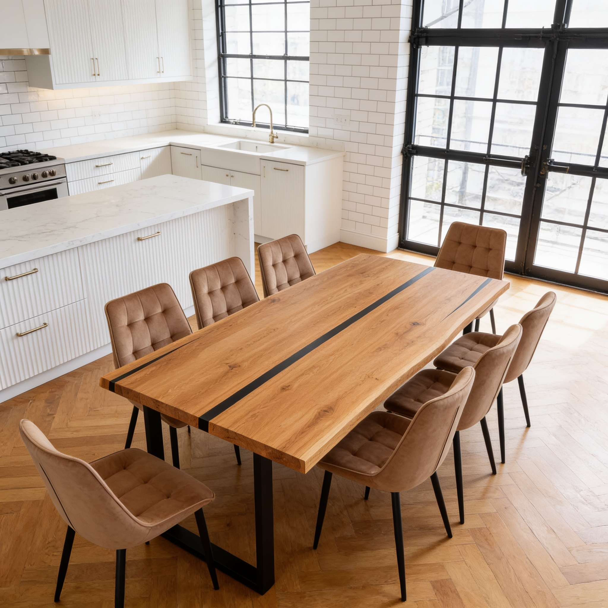 Eichentisch mit Harz – rustikales Modell für 8 Personen – 200x100x4 cm