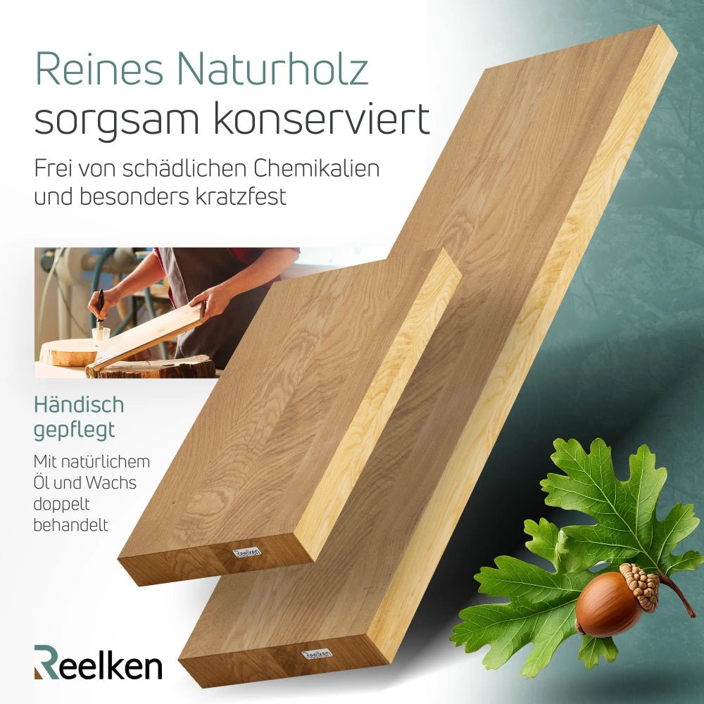 Massivholzregal aus Eiche - gerade Kanten 120x22x4 cm