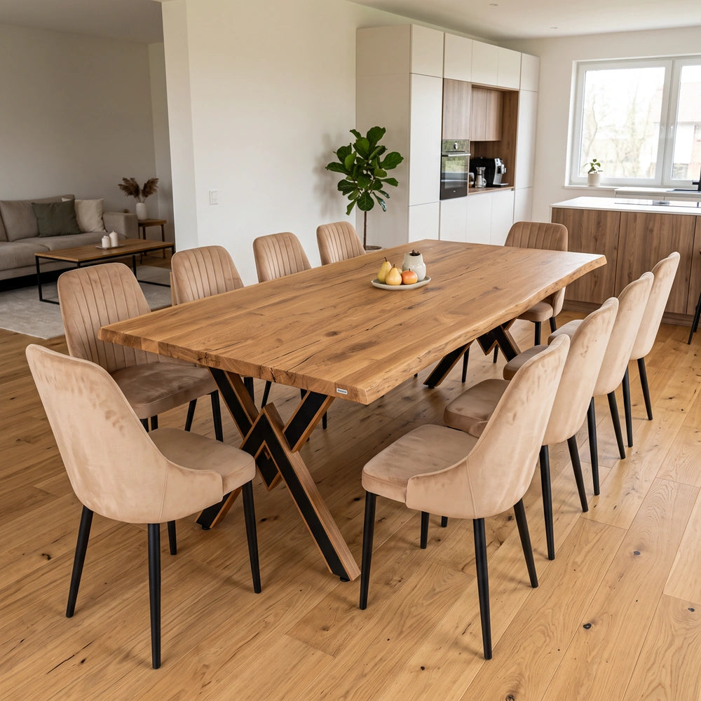 Eichenholztisch im rustikalen Stil – für 10 Personen – 240 x 100 x 4 cm