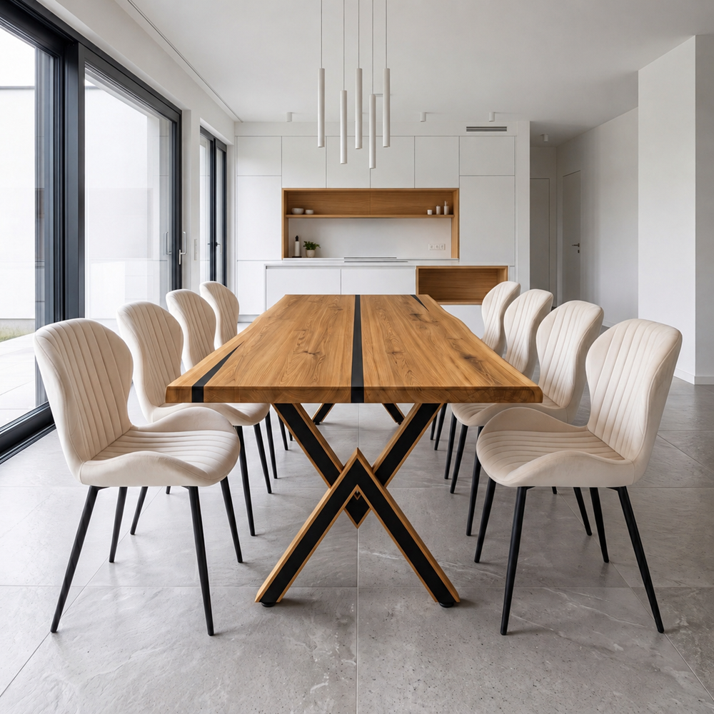 Eichentisch mit Harz – rustikales Modell für 8 Personen – 200x100x4 cm