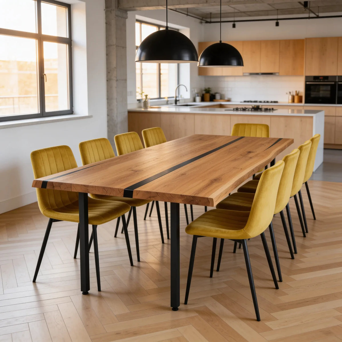 Eichentisch mit Harz – rustikales Modell für 8 Personen – 200x100x4 cm