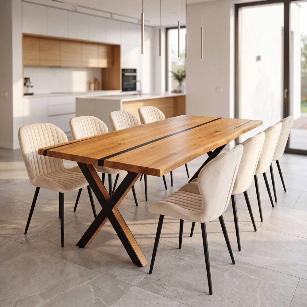 Eichentisch mit Harz – rustikales Modell für 8 Personen – 200x100x4 cm