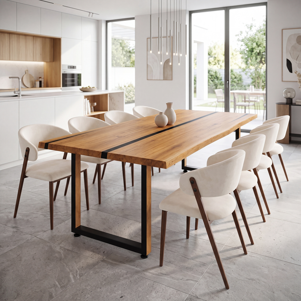 Eichentisch mit Harz – rustikales Modell für 8 Personen – 200x100x4 cm