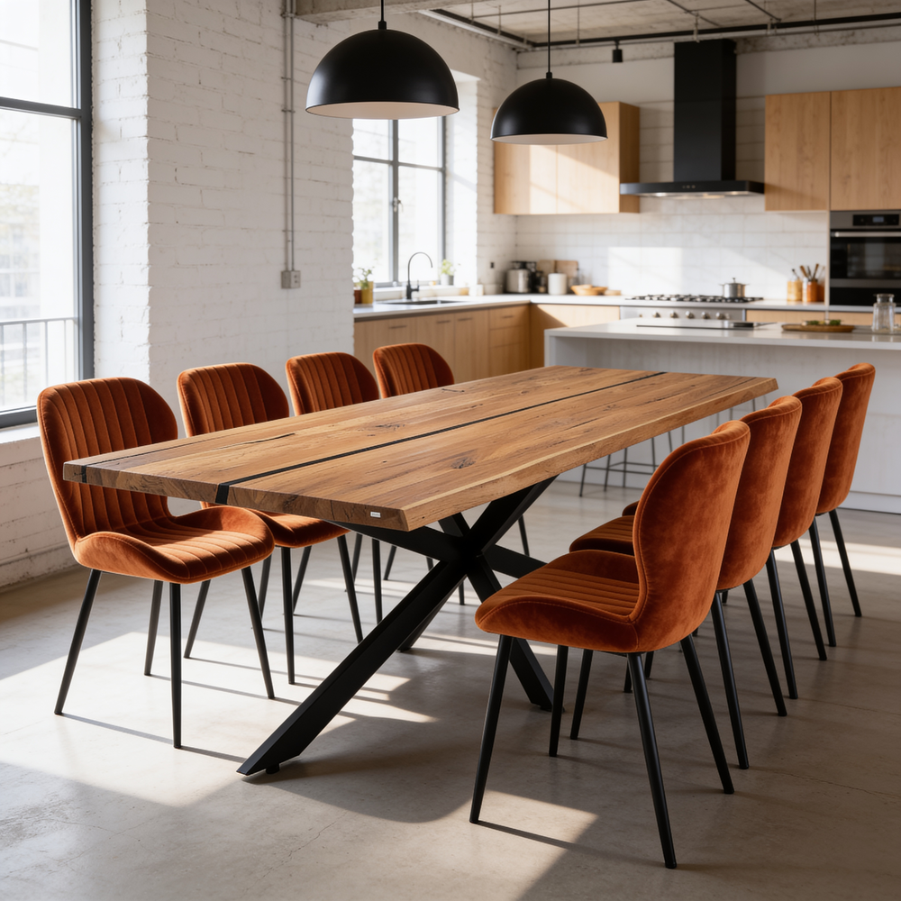 Eichentisch mit Harz – rustikales Modell für 8 Personen – 200x100x4 cm