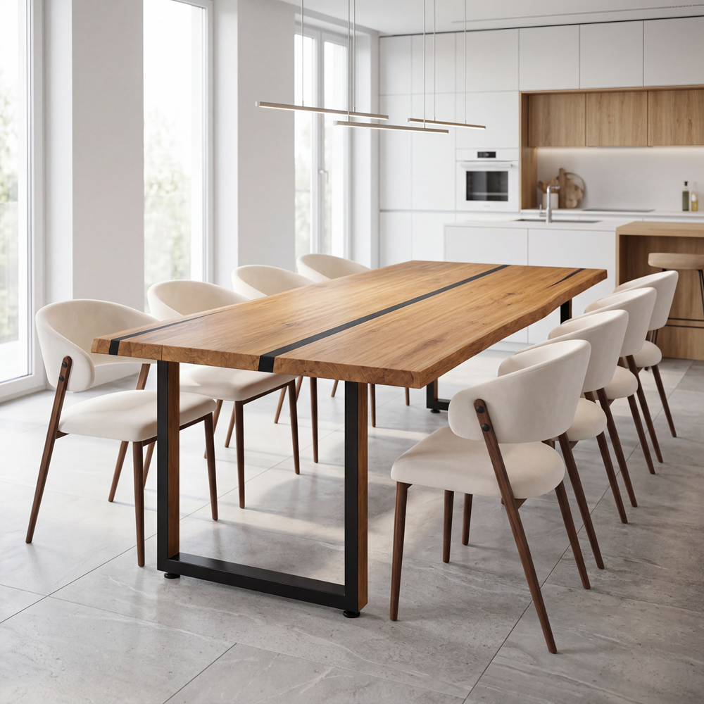 Eichentisch mit Harz – rustikales Modell für 8 Personen – 200x100x4 cm