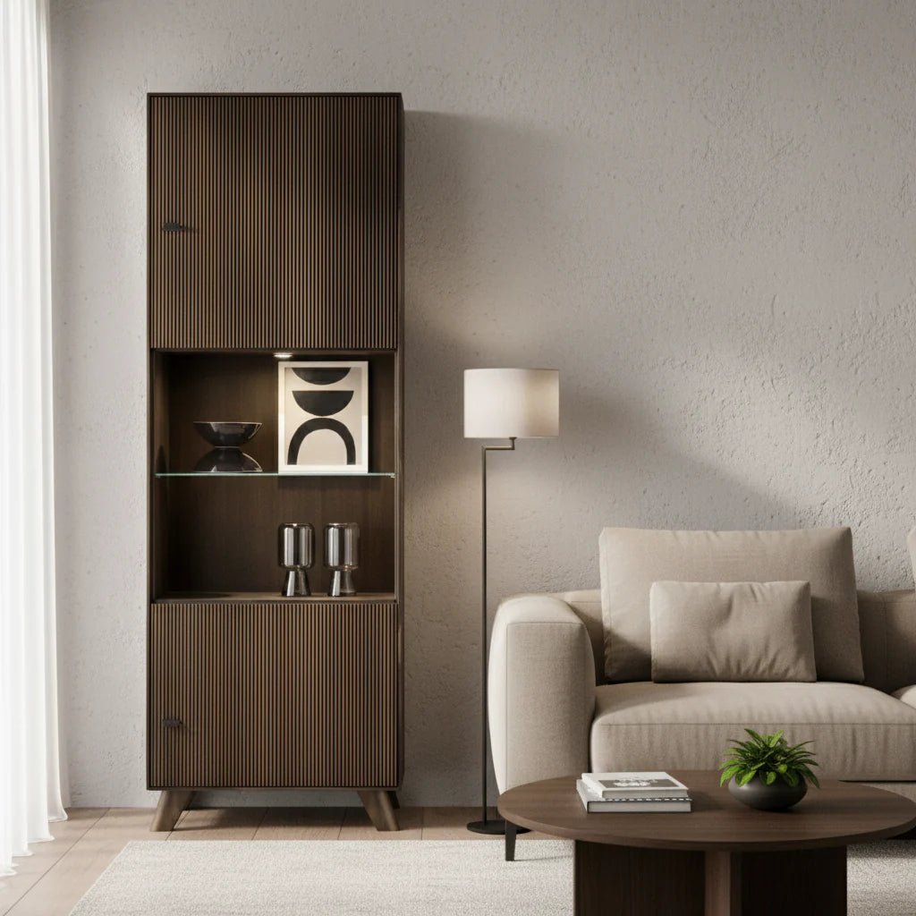 Riff-Vitrine aus Massivholz