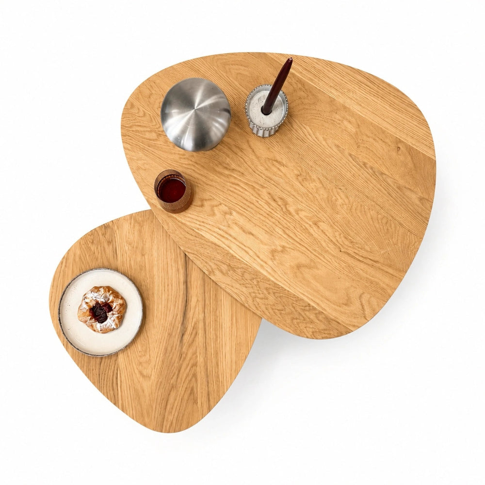 Ovaler Couchtisch aus massivem Eichenholz – 48x50x2,6 cm