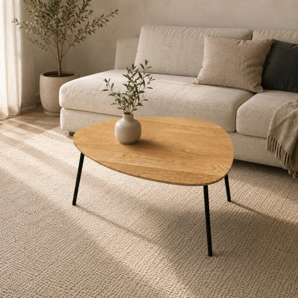 Ovaler Couchtisch aus massivem Eichenholz – 59,5x80x2,6 cm