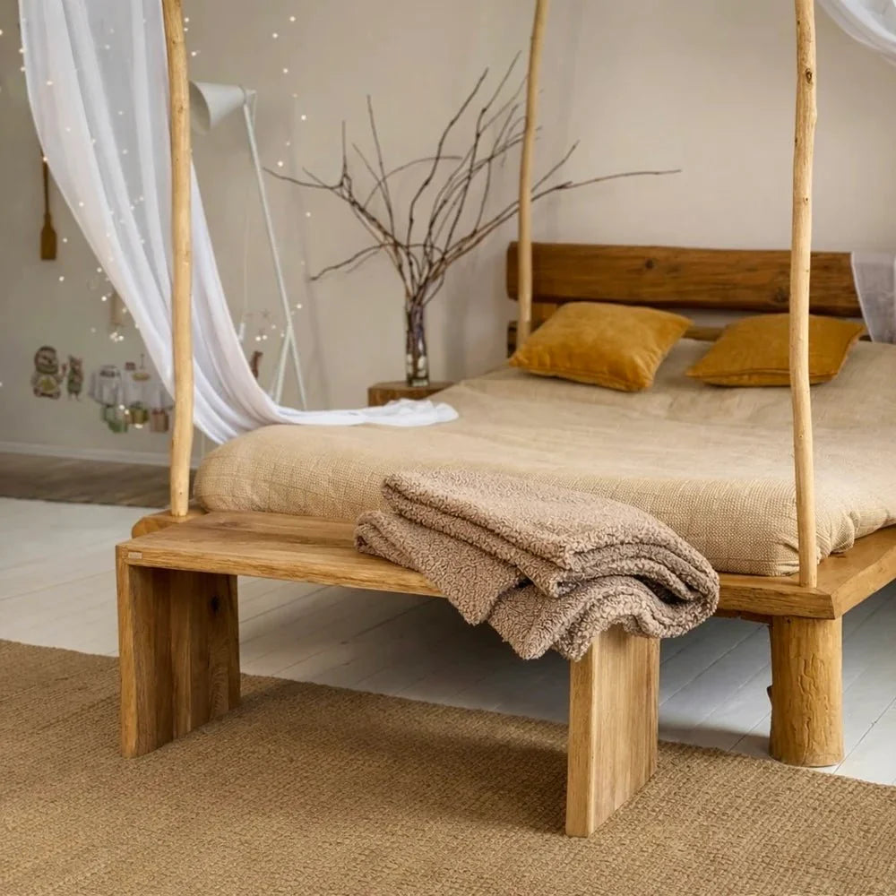 Bancuta din lemn masiv de stejar 120x45x40 cm – margini rustice, finisaj cu ulei natural - Reelken