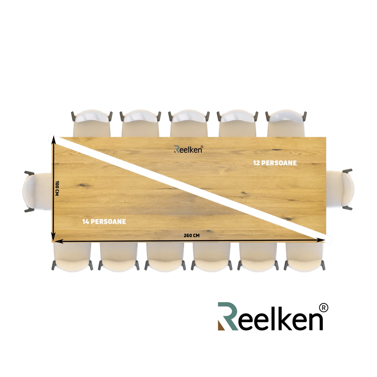 Blat de masa din stejar model rustic - 12 persoane-260x100x4cm - Reelken
