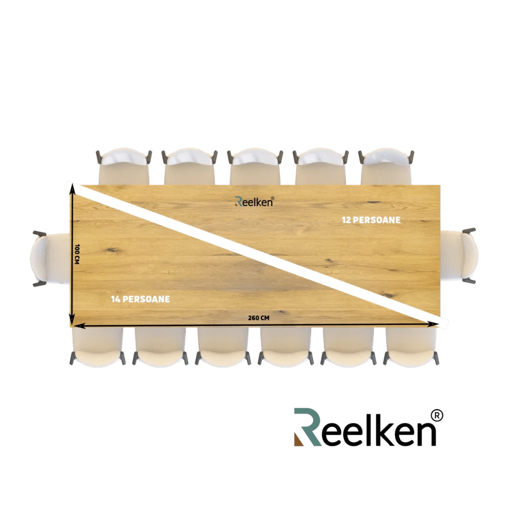 Blat de masa din stejar model rustic - 12 persoane-260x100x4cm - Reelken
