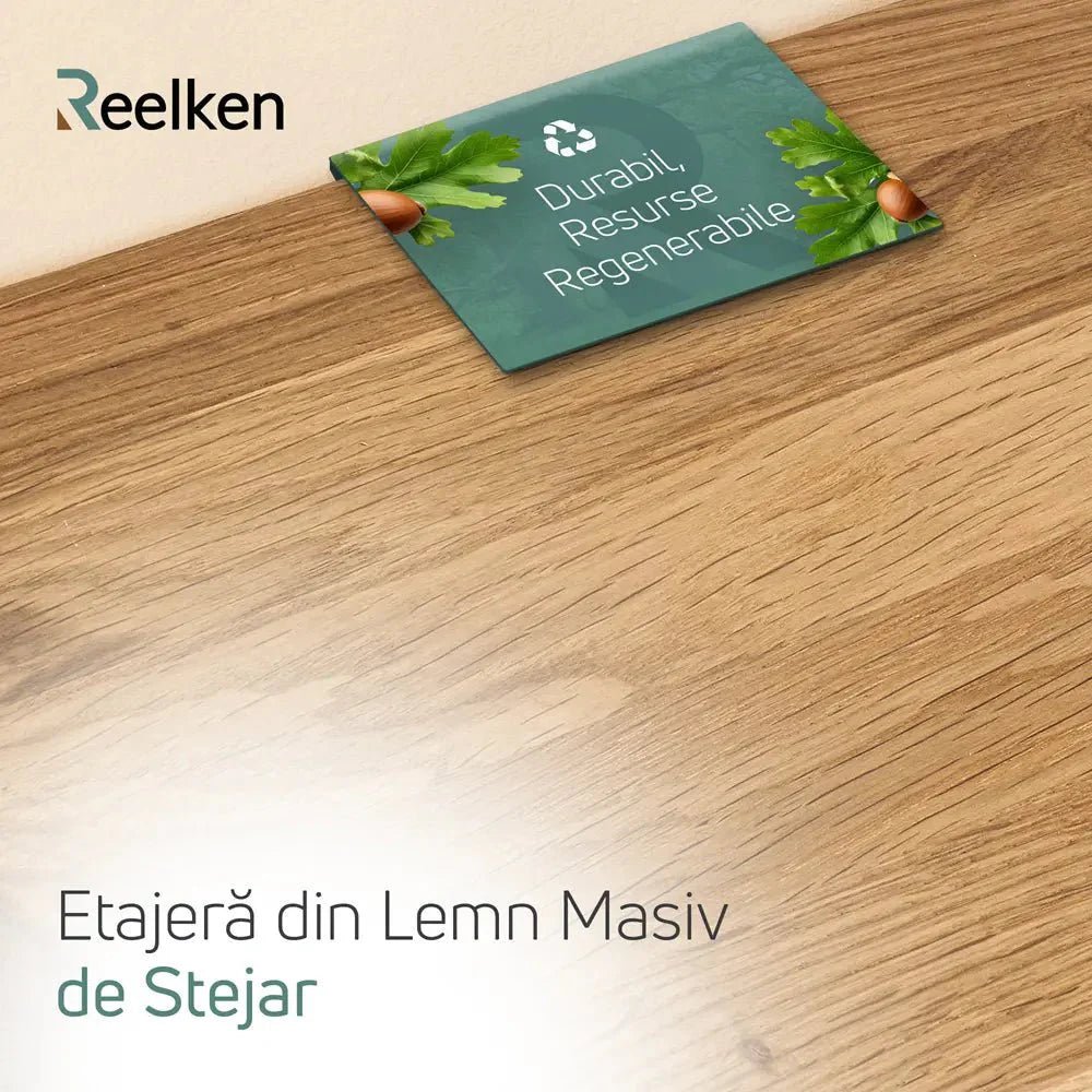 Etajera lemn masiv, din Stejar - margini naturale 50x22x4 cm - Reelken