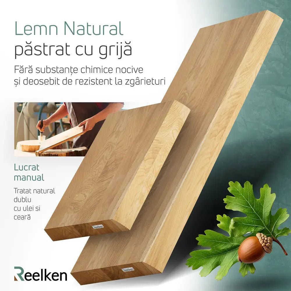 Etajera lemn masiv, din Stejar - margini naturale 50x22x4 cm - Reelken