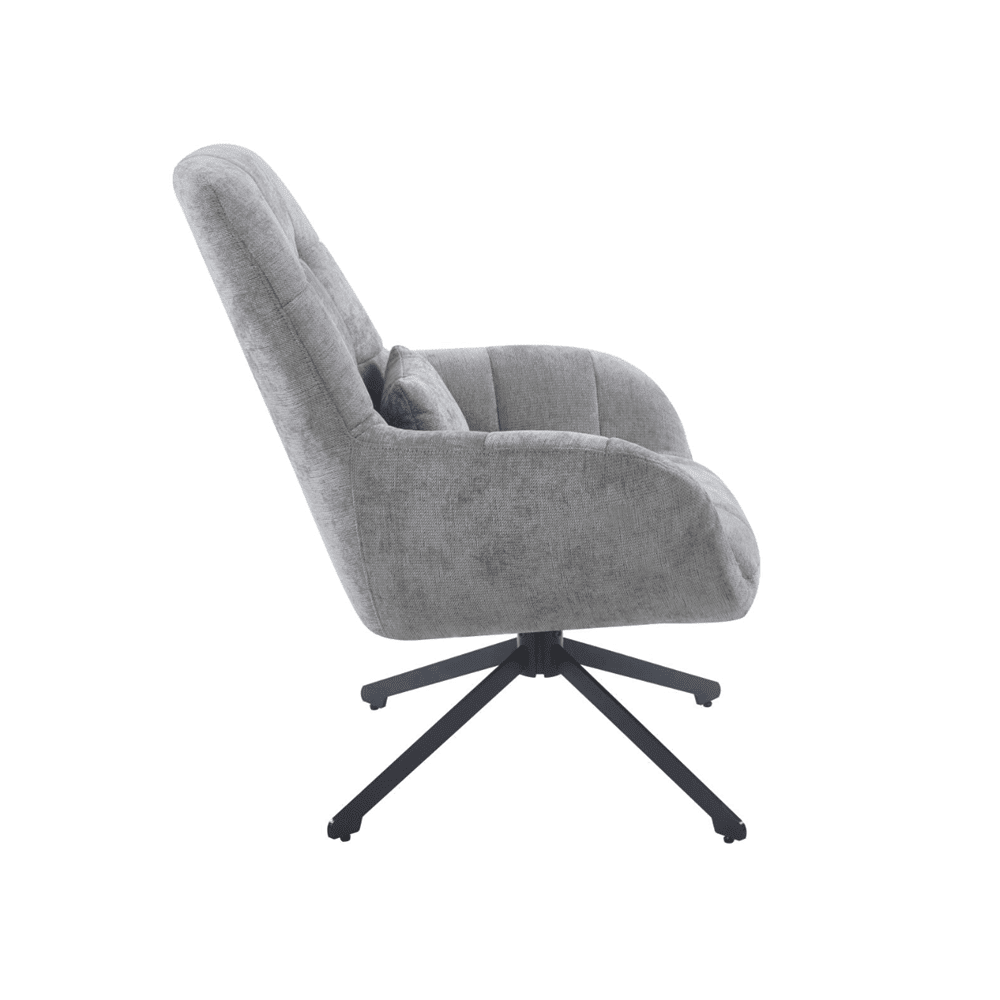 Fotoliu rotativ 360°, tapiterie textila gri, structura metalica neagra, cu perna, 71x95 cm - Reelken