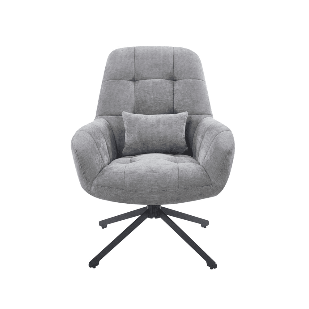 Fotoliu rotativ 360°, tapiterie textila gri, structura metalica neagra, cu perna, 71x95 cm - Reelken