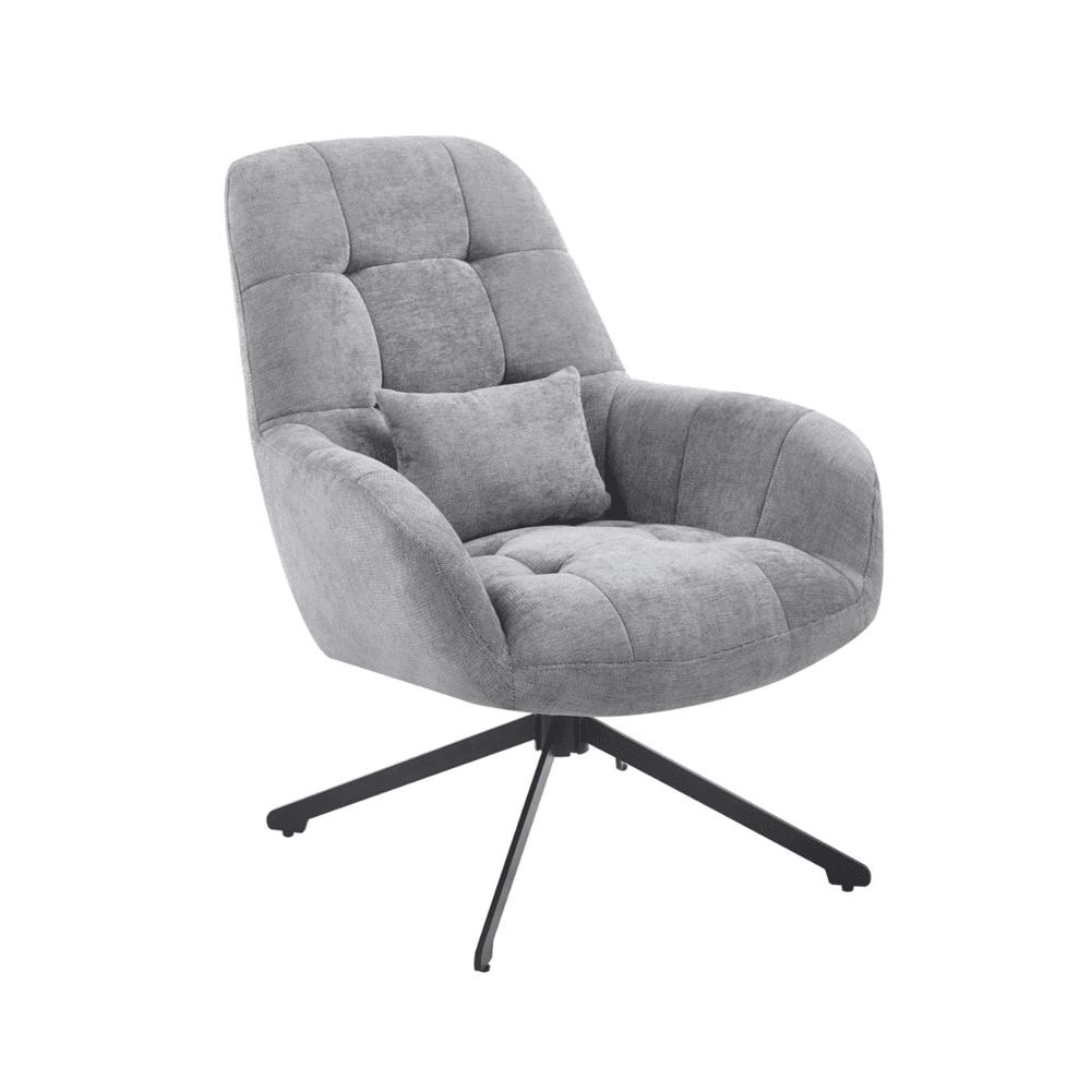 Fotoliu rotativ 360°, tapiterie textila gri, structura metalica neagra, cu perna, 71x95 cm - Reelken