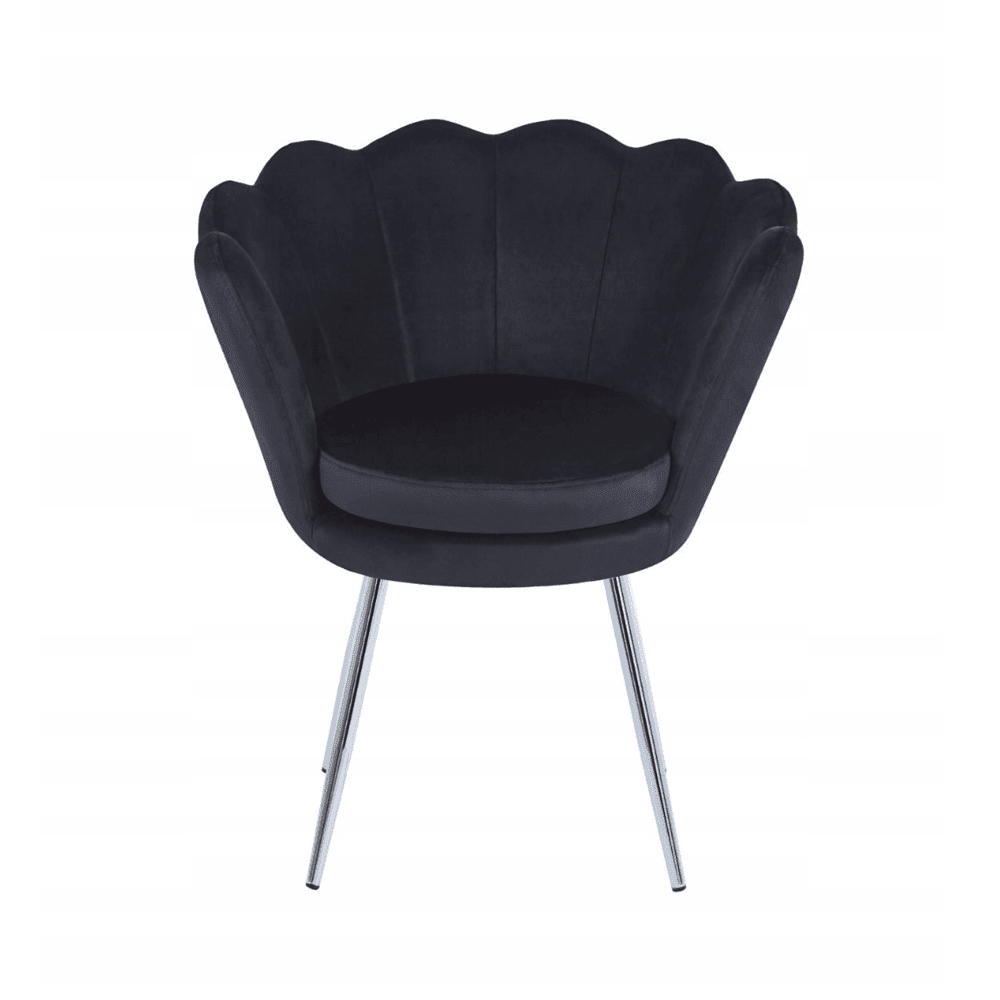 Fotoliu tapitat din catifea neagra, stil glamour modern, picioare metalice crom argintiu - Reelken