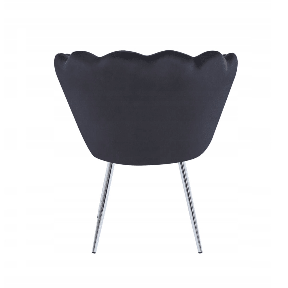 Fotoliu tapitat din catifea neagra, stil glamour modern, picioare metalice crom argintiu - Reelken