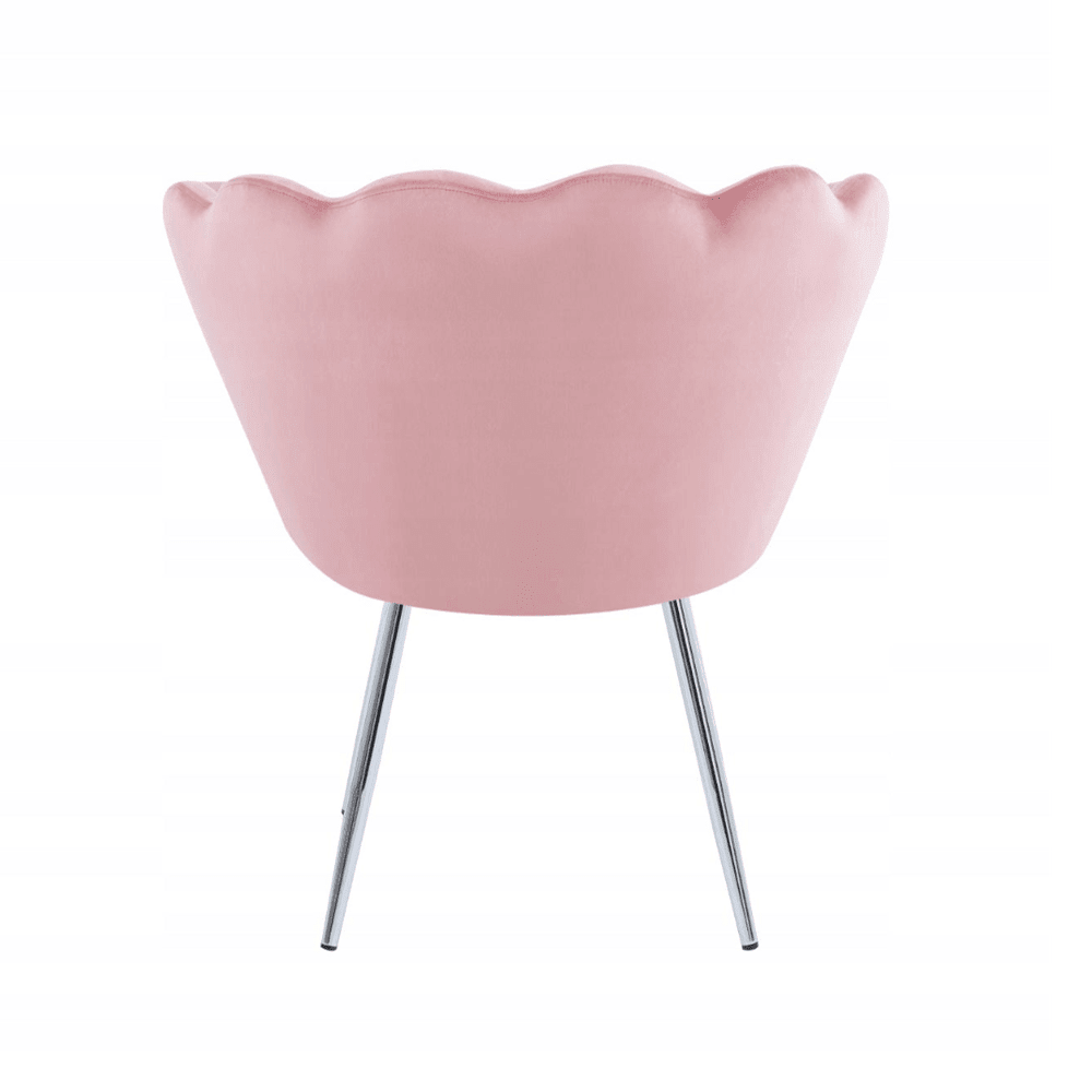 Fotoliu tapitat din catifea roz, stil glamour modern, picioare metalice crom argintiu - Reelken