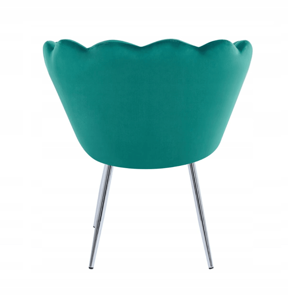 Fotoliu tapitat din catifea verde, stil glamour modern, picioare metalice crom argintiu - Reelken