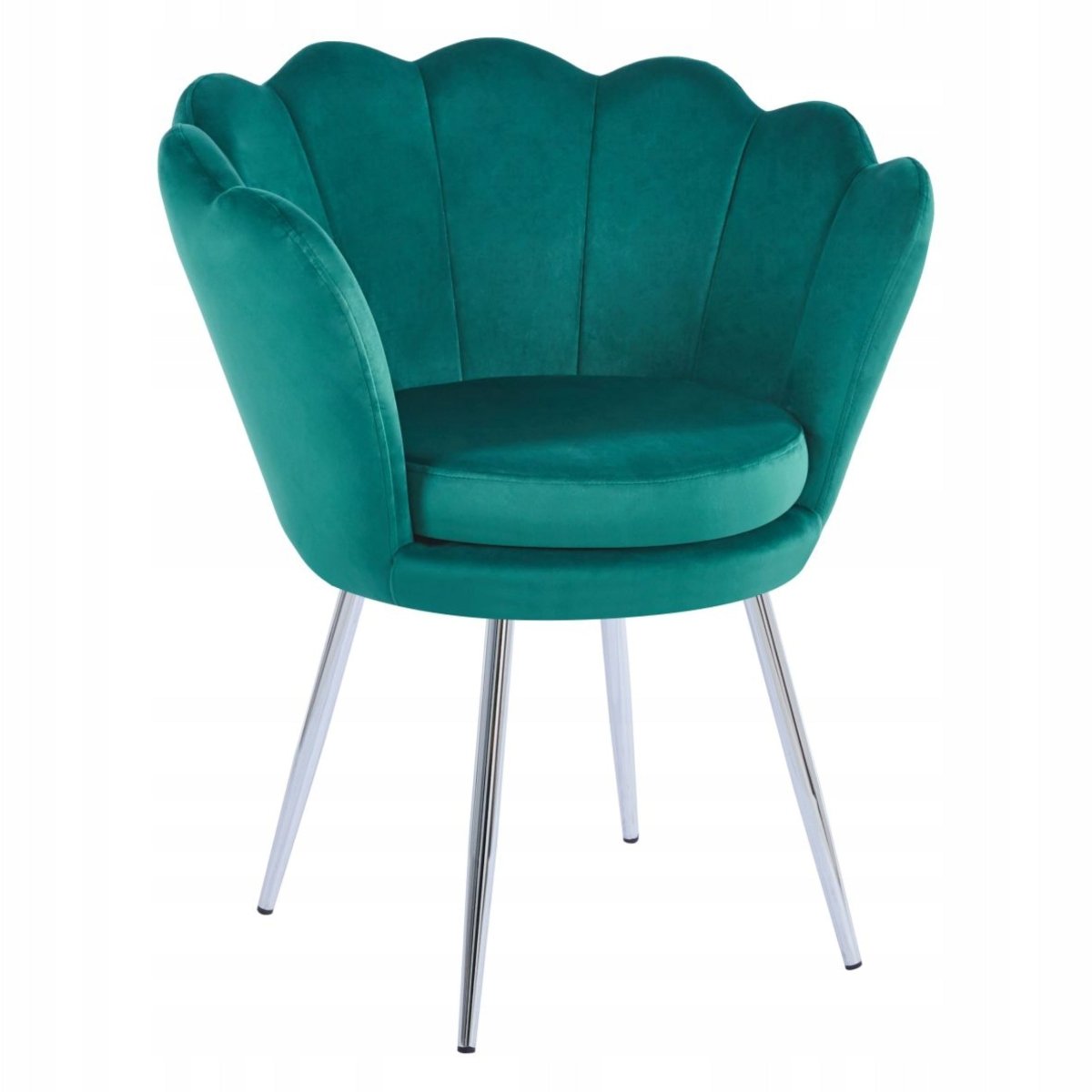 Fotoliu tapitat din catifea verde, stil glamour modern, picioare metalice crom argintiu - Reelken