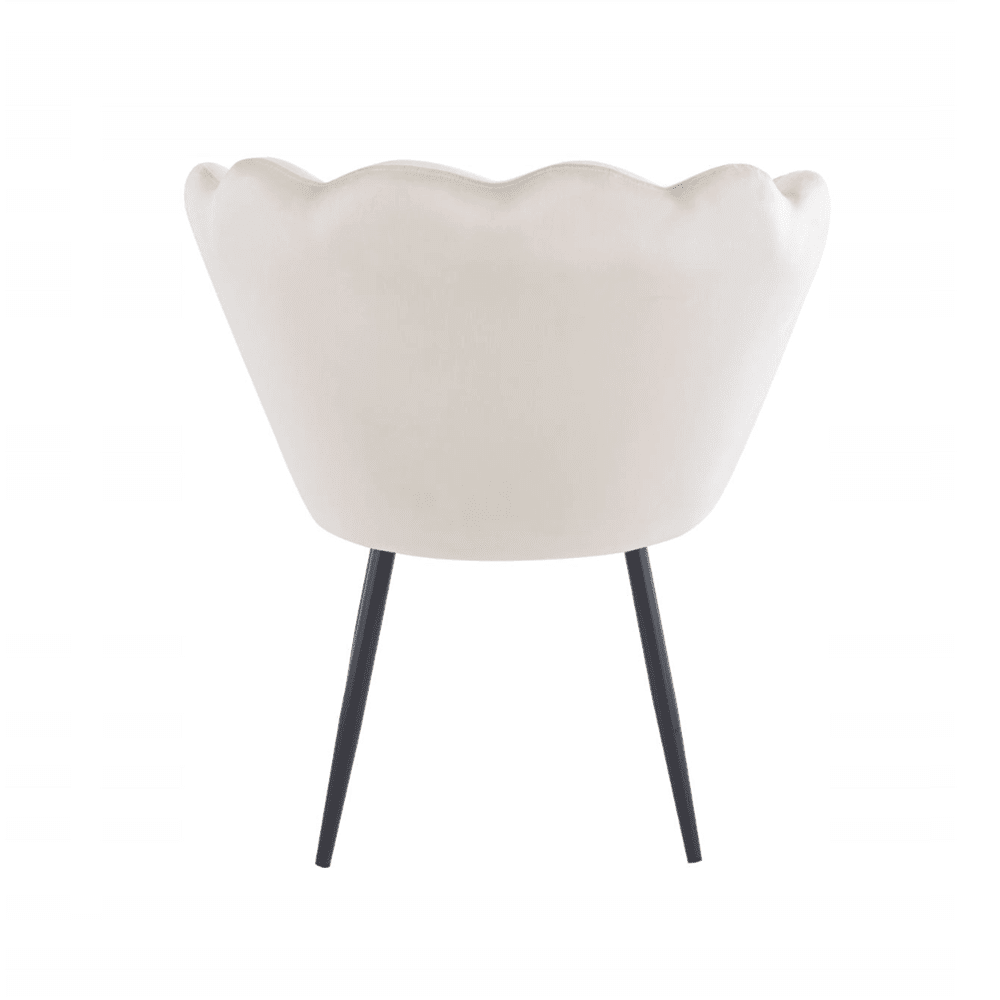 Fotoliu tapitat tip scoica din catifea bej, design modern Glamour, picioare metalice negre, 78x78 cm - Reelken