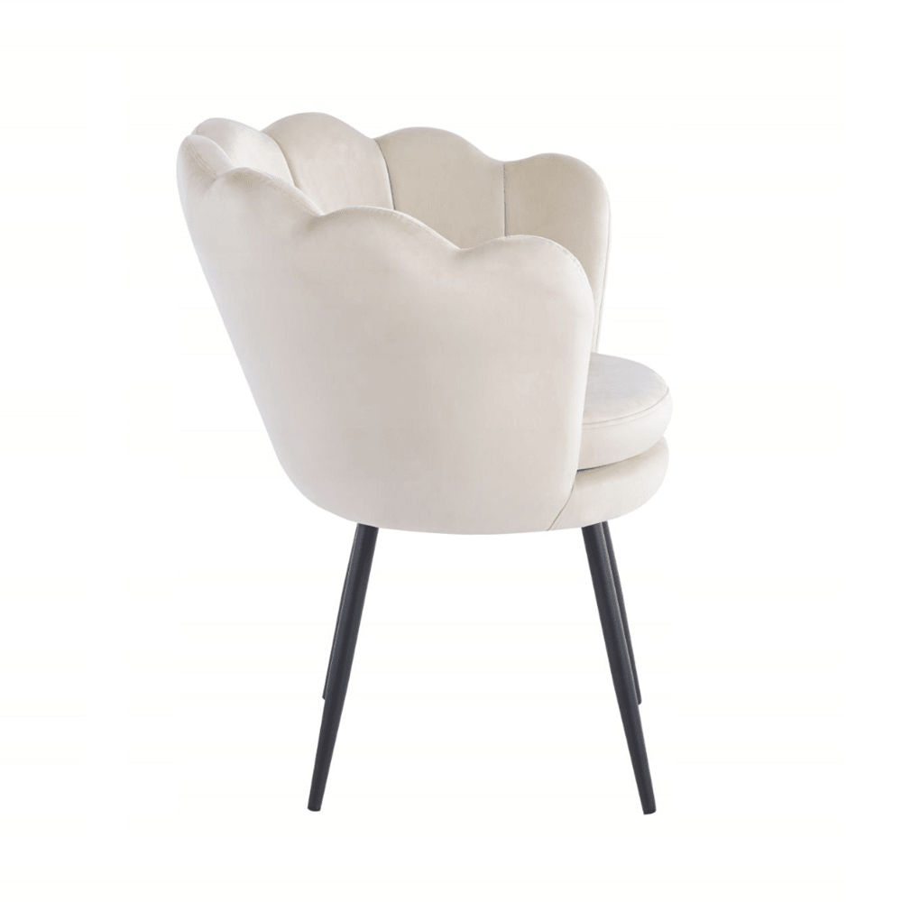Fotoliu tapitat tip scoica din catifea bej, design modern Glamour, picioare metalice negre, 78x78 cm - Reelken