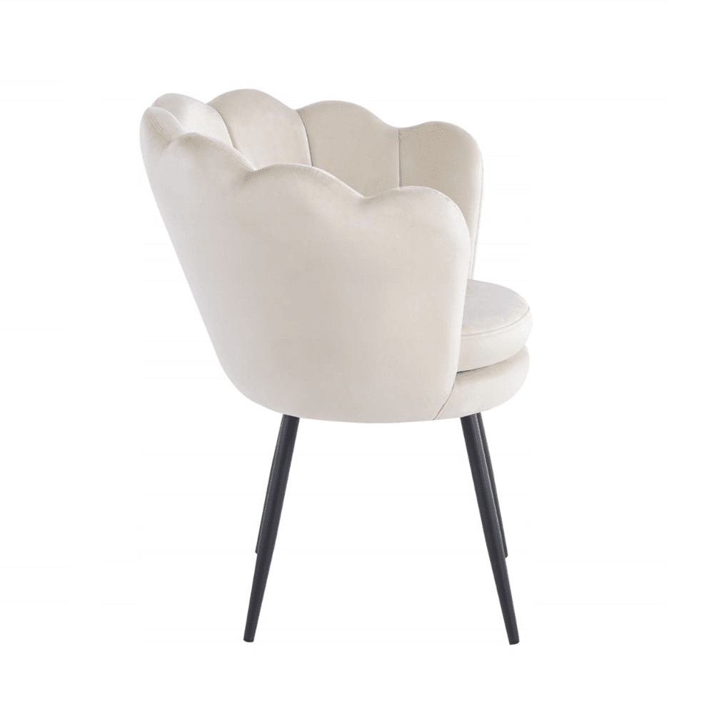 Fotoliu tapitat tip scoica din catifea bej, design modern Glamour, picioare metalice negre, 78x78 cm - Reelken