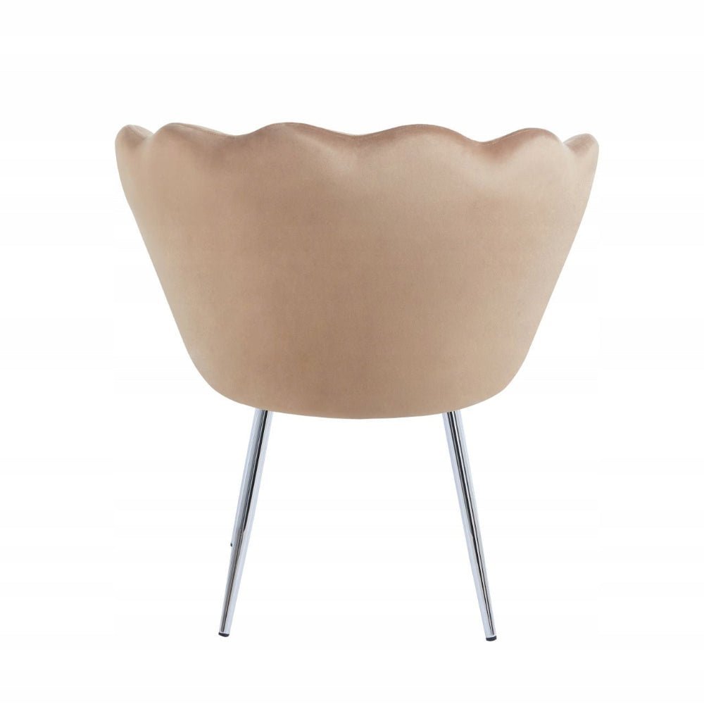 Fotoliu tapitat tip scoica din catifea cappucino, design modern Glamour, picioare metalice cromat - Reelken