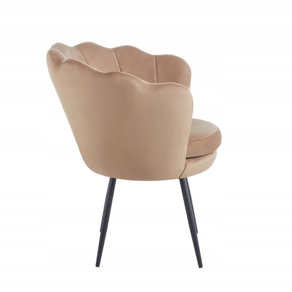 Fotoliu tapitat tip scoica din catifea cappucino, design modern Glamour, picioare metalice negre, 78x78 cm - Reelken