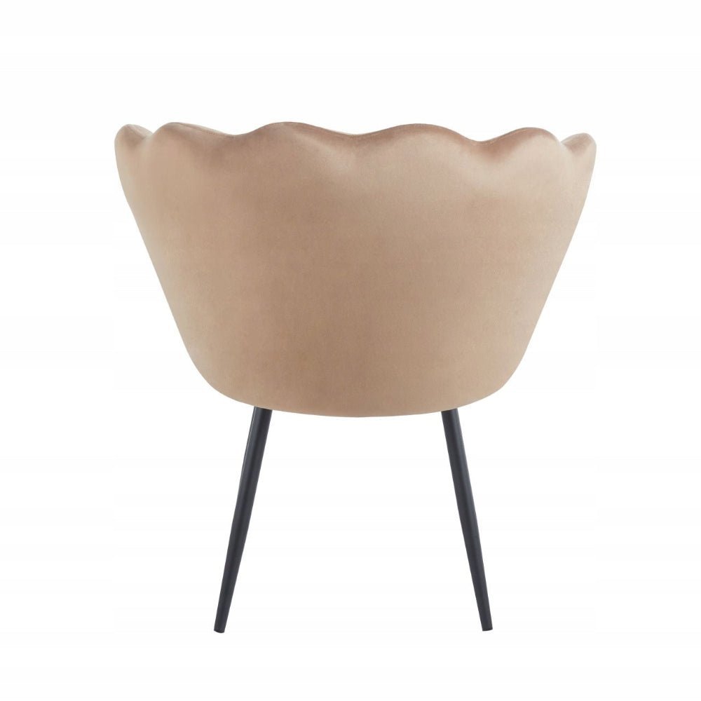 Fotoliu tapitat tip scoica din catifea cappucino, design modern Glamour, picioare metalice negre, 78x78 cm - Reelken