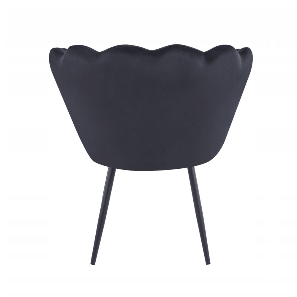 Fotoliu tapitat tip scoica din catifea negru, design modern Glamour, picioare metalice negre, 78x78 cm - Reelken