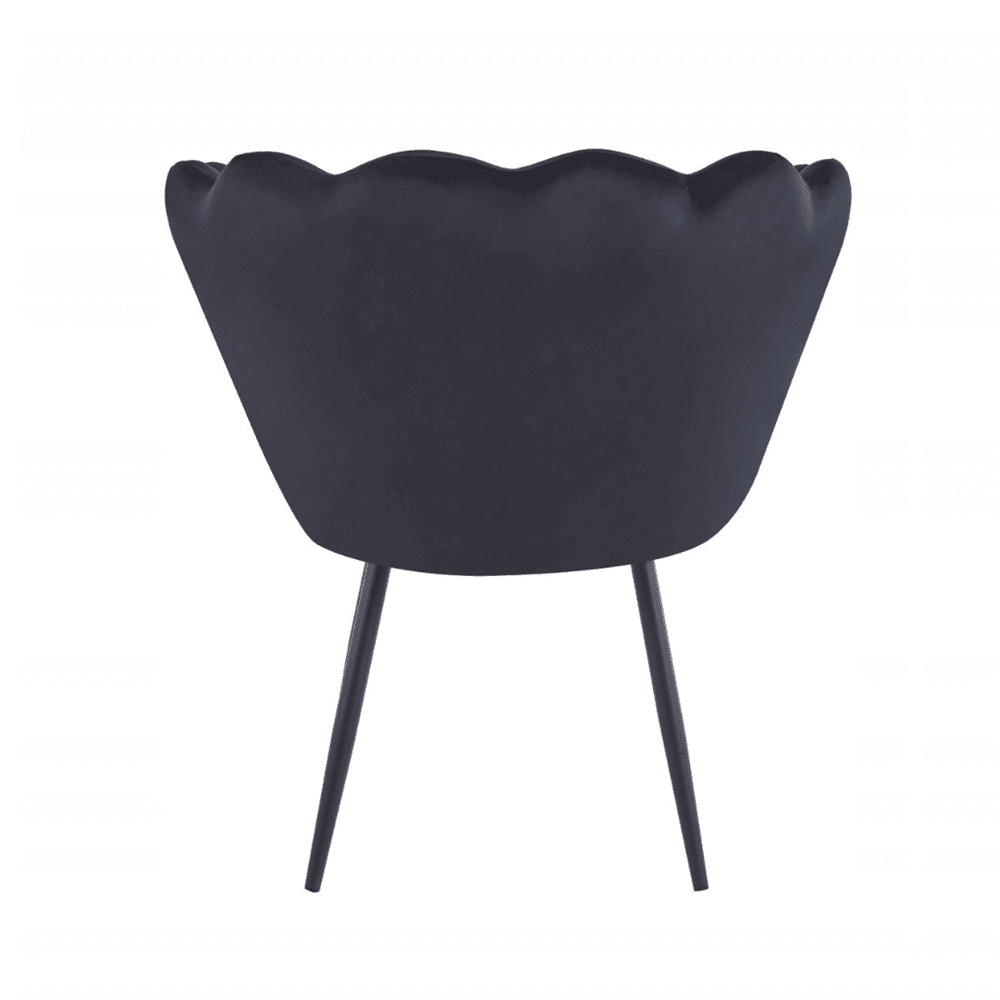 Fotoliu tapitat tip scoica din catifea negru, design modern Glamour, picioare metalice negre, 78x78 cm - Reelken