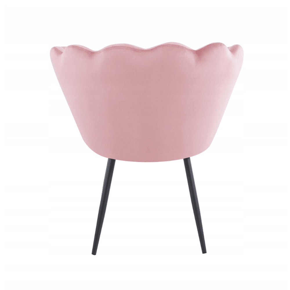Fotoliu tapitat tip scoica din catifea roz, design modern Glamour, picioare metalice negre, 78x78 cm - Reelken