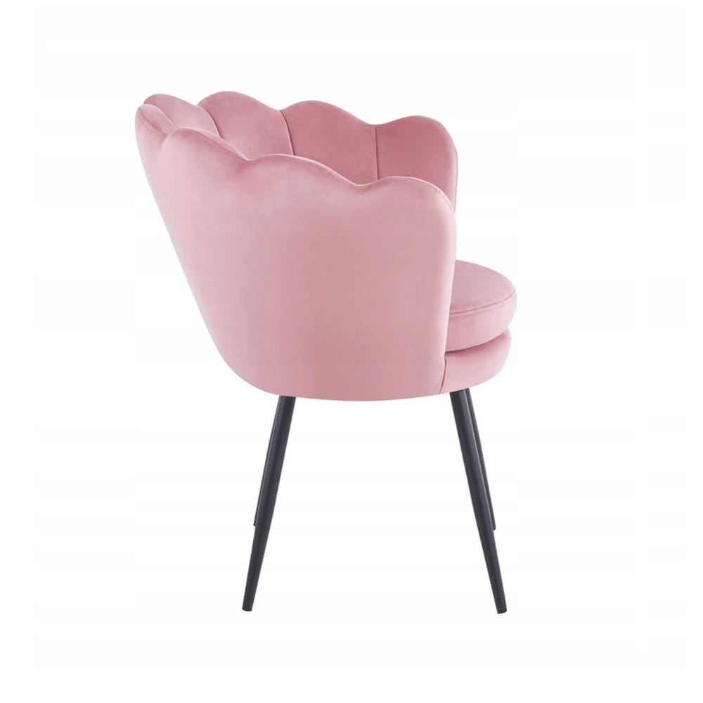 Fotoliu tapitat tip scoica din catifea roz, design modern Glamour, picioare metalice negre, 78x78 cm - Reelken