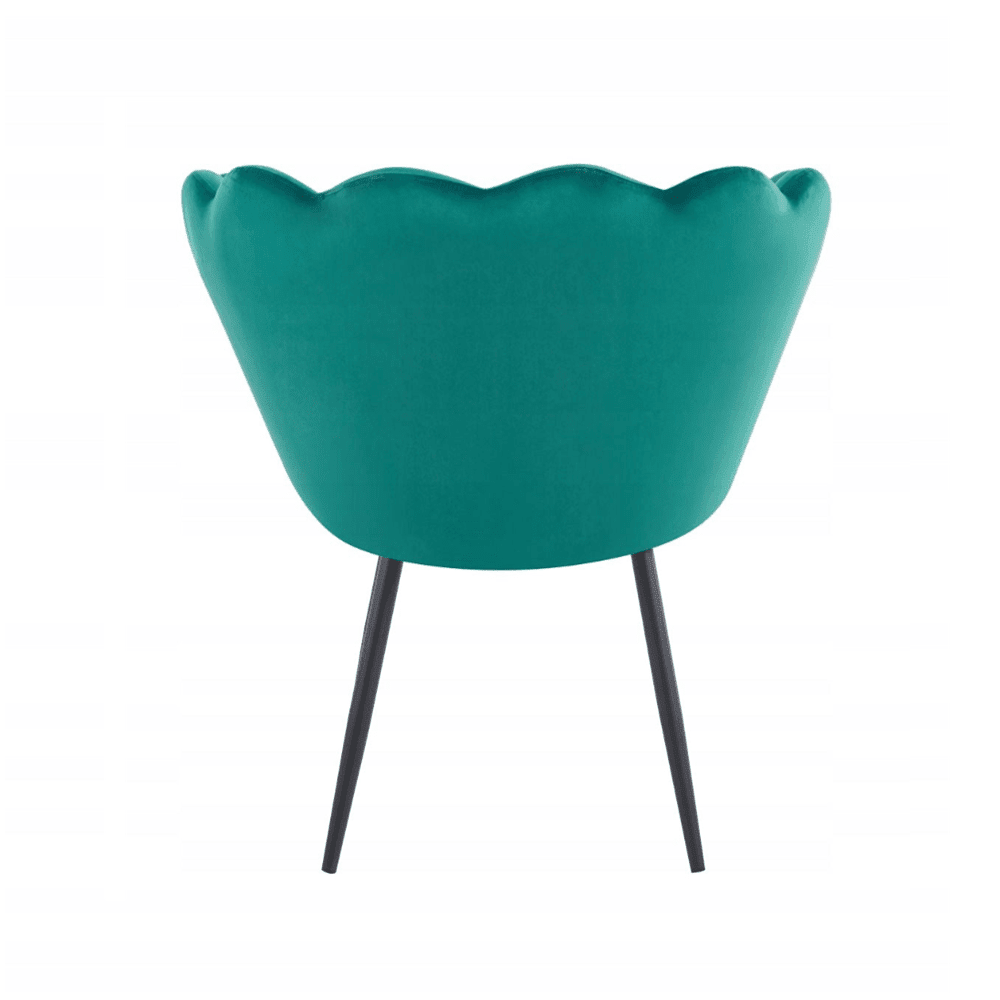 Fotoliu tapitat tip scoica din catifea verde, design modern Glamour, picioare metalice negre, 78x78 cm - Reelken