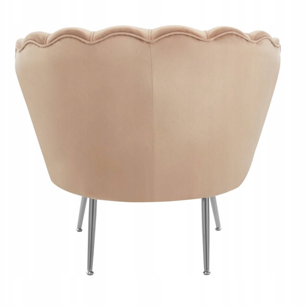 Fotoliu tip scoica, tapiterie catifea velvet cappucino, picioare metal cromate argintii, 78x78 cm - Reelken