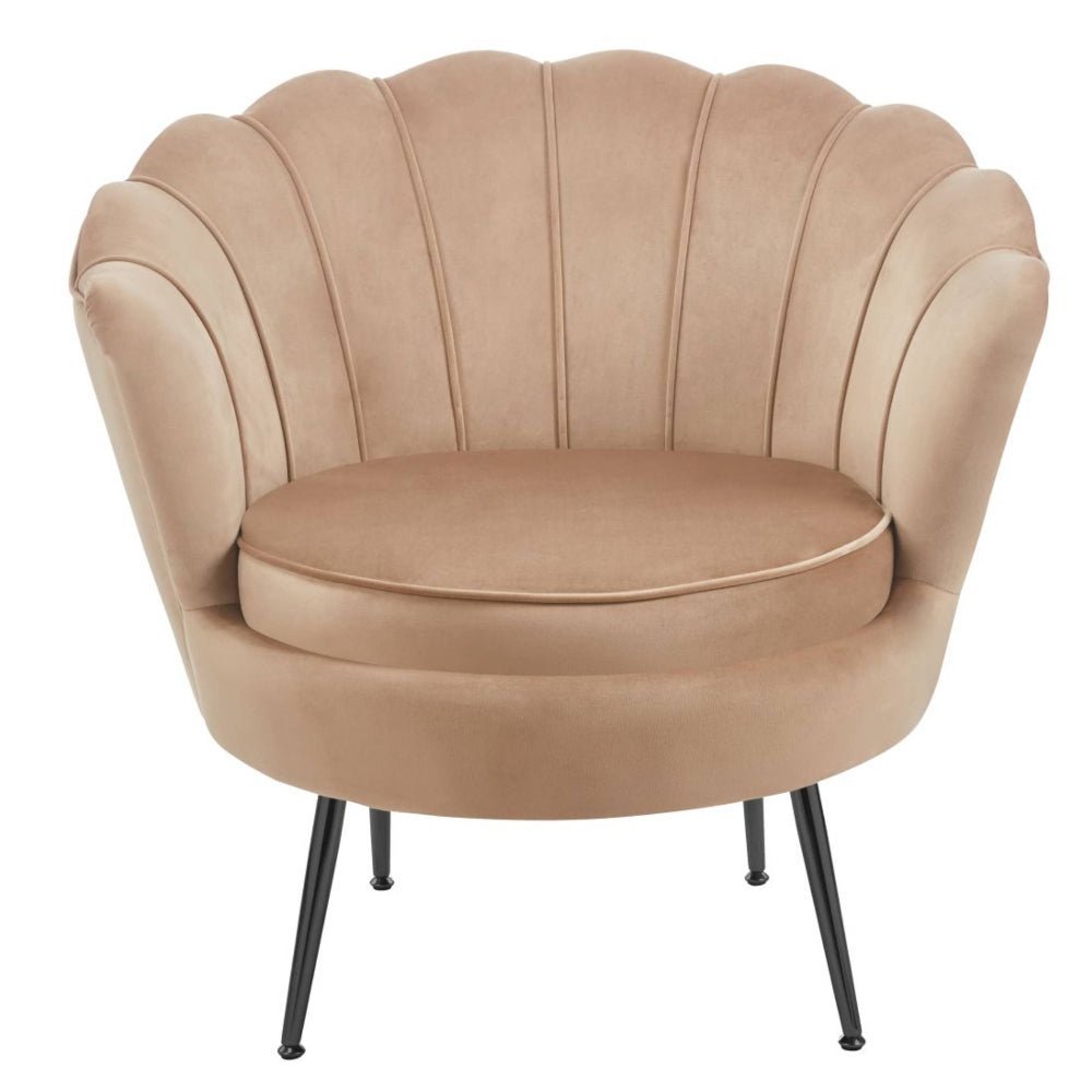 Fotoliu tip scoica, tapiterie catifea velvet cappucino, picioare metalice negru, 78x78 cm - Reelken