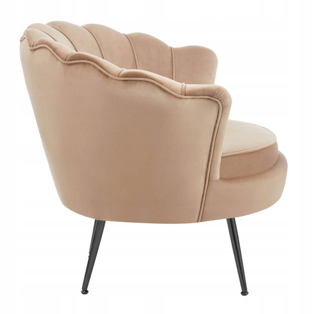 Fotoliu tip scoica, tapiterie catifea velvet cappucino, picioare metalice negru, 78x78 cm - Reelken