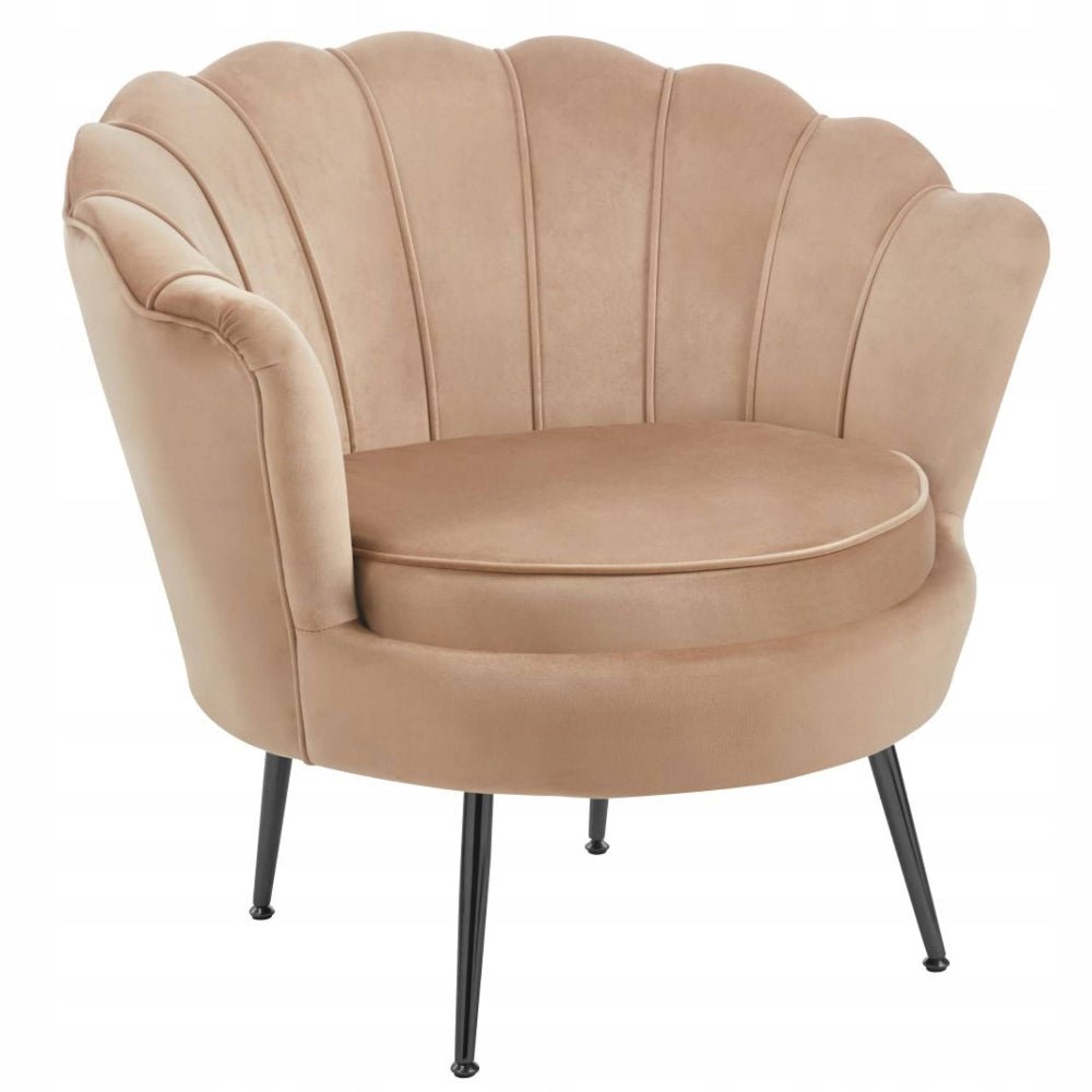 Fotoliu tip scoica, tapiterie catifea velvet cappucino, picioare metalice negru, 78x78 cm - Reelken