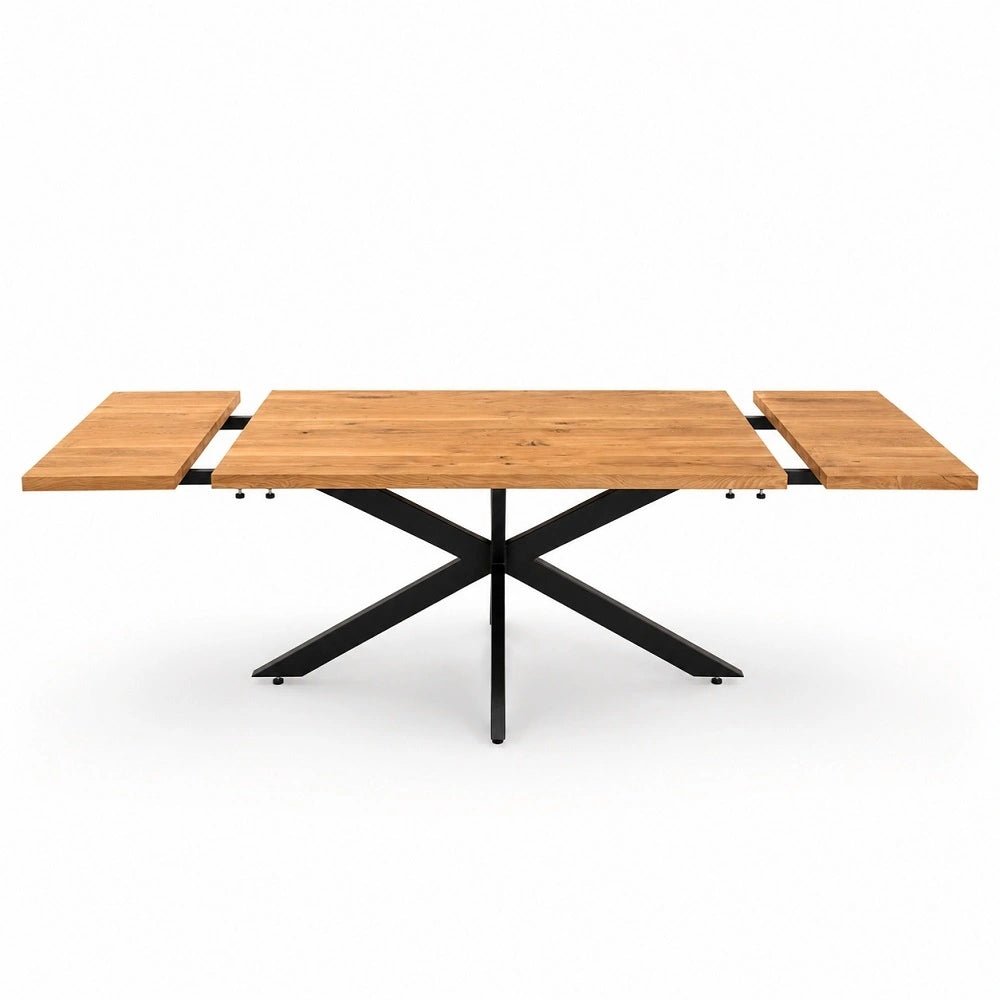 Ausziehbarer Esstisch aus massiver Eiche 120 x 70 x 4 cm, ausziehbar auf 180 x 70 x 4 cm