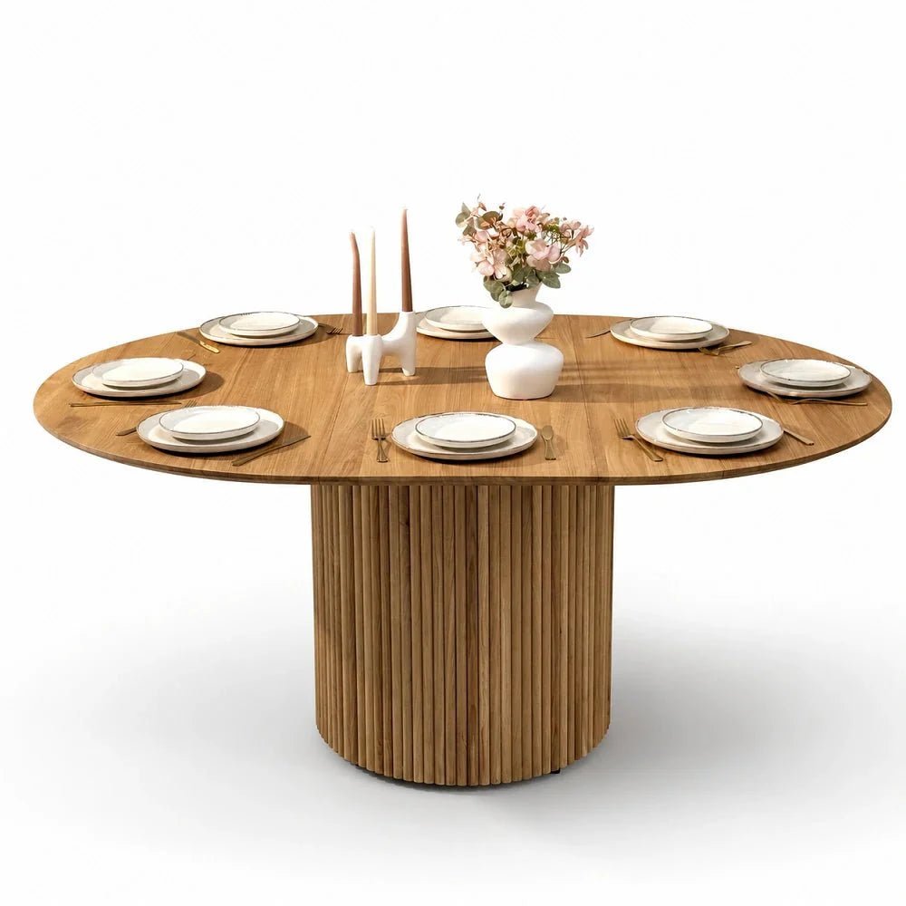 Masa rotunda extensibila din lemn masiv de stejar 115 cm cu picior central rotund - Reelken